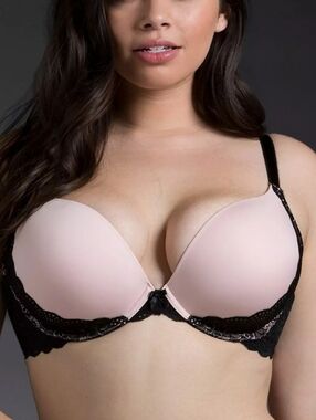 Torrid Lace Push Up Bra 40DD Blush Pink Black NWOT Plus Size